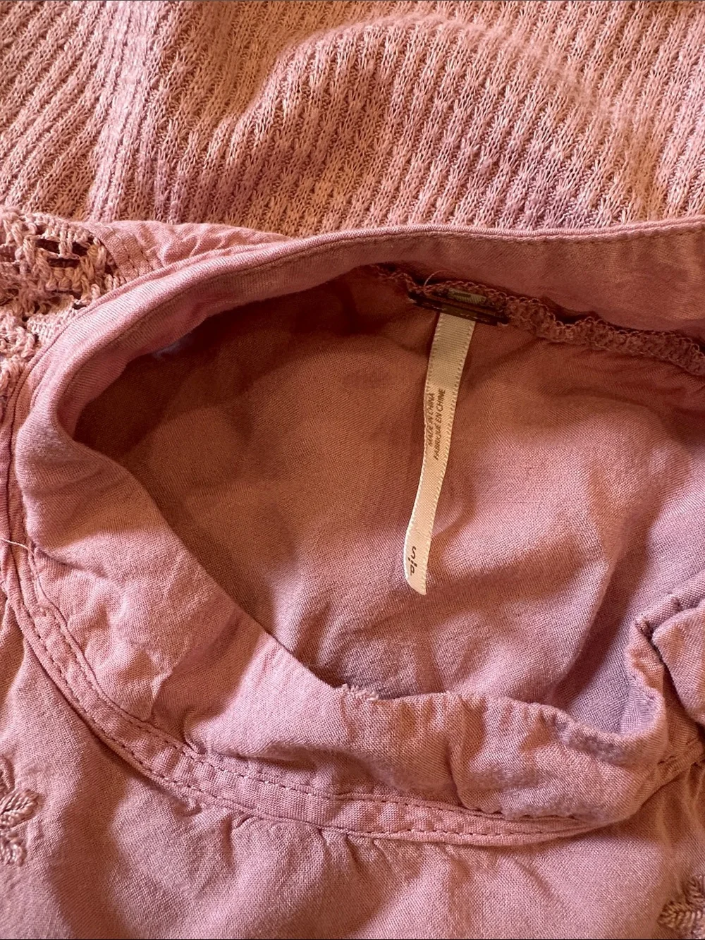 Free People Mauve Pink Sweetest Thing Thermal Knit Puff Sleeve Blouse Small